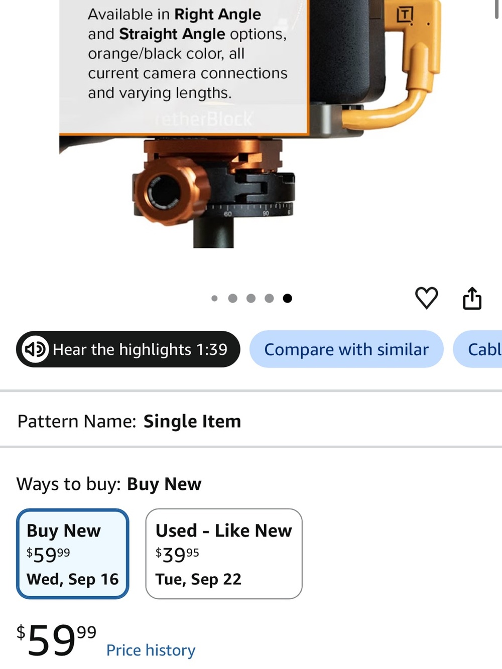 Tether Tools TetherPro USB-C to 3.0 Micro-B Right Angle Cable, 15', Orange